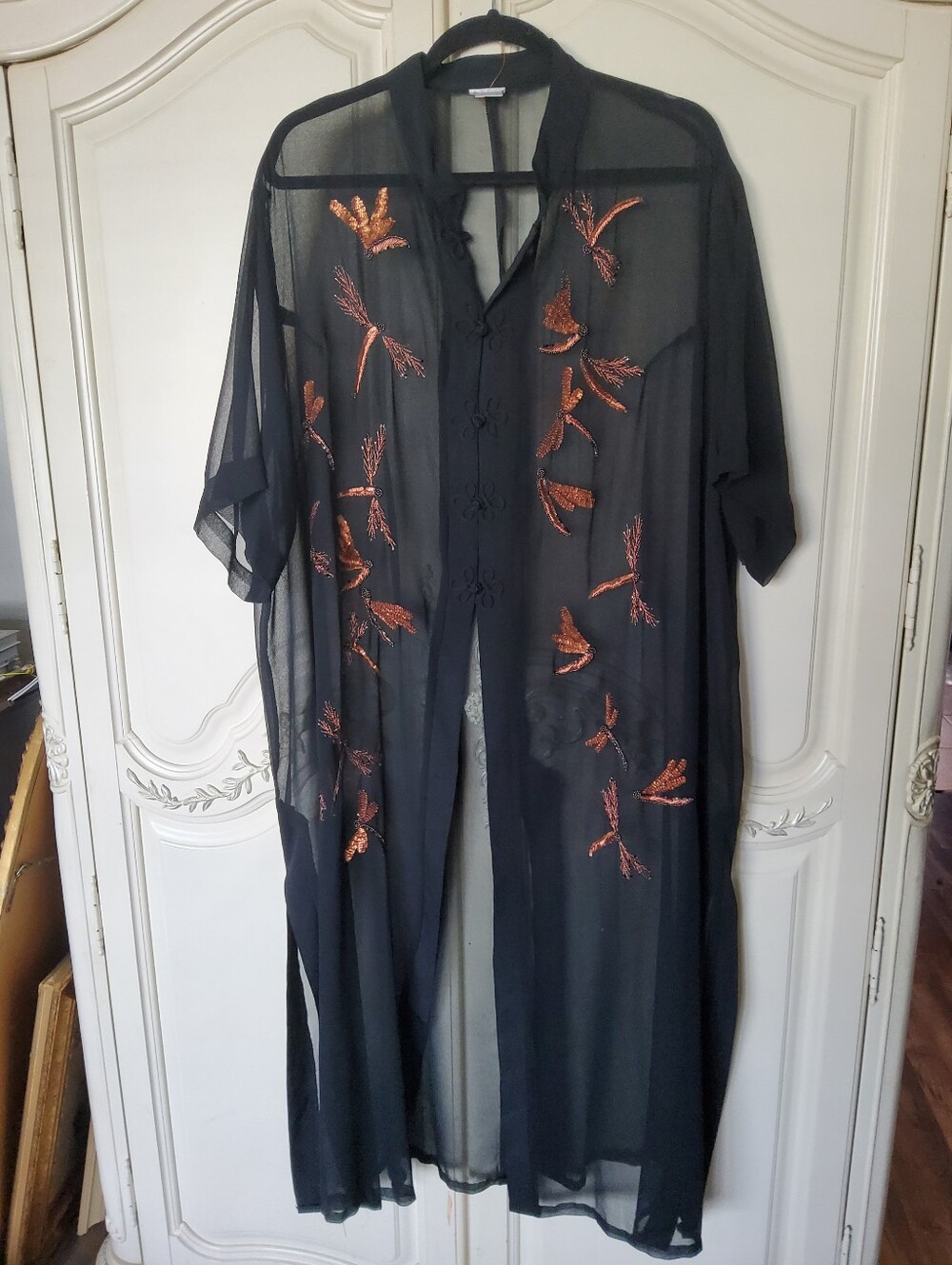 Vintage 90s Does Art Deco Dragon Fly Sequin Duster Kaftan